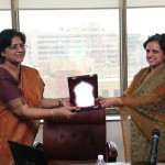 Dean of Students' Welfare, Prof. Tasneem Meenai (left), receiving a memento from Ms. Dharini Mishra, Cheif Information Officer, CBI; Thursday, March 15, 2012 (Source: CBI website)