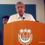N.D. Pancholi speaking at the JTSA report release in FTK-CIT hall; Tuesday, Sept. 18, 2012 (Photo: Khalid Jaleel)
