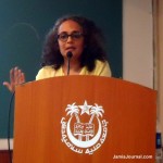 Arundhati Roy speaking at the JTSA report release in FTK-CIT hall; Tuesday, Sept. 18, 2012 (Photo: Khalid Jaleel)