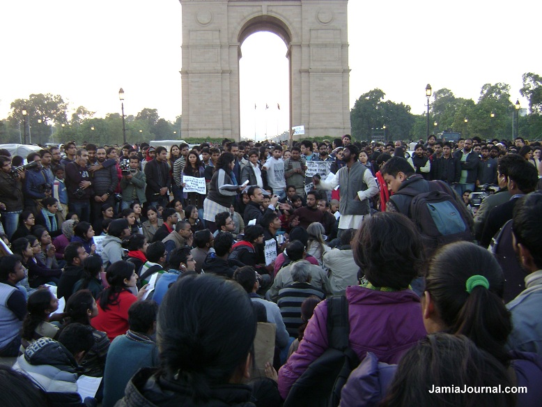 Students at India Gate protesting against the growing incidence of rape; Wednesday Dec. 19, 2012 (Photo: Khalid Jaleel)